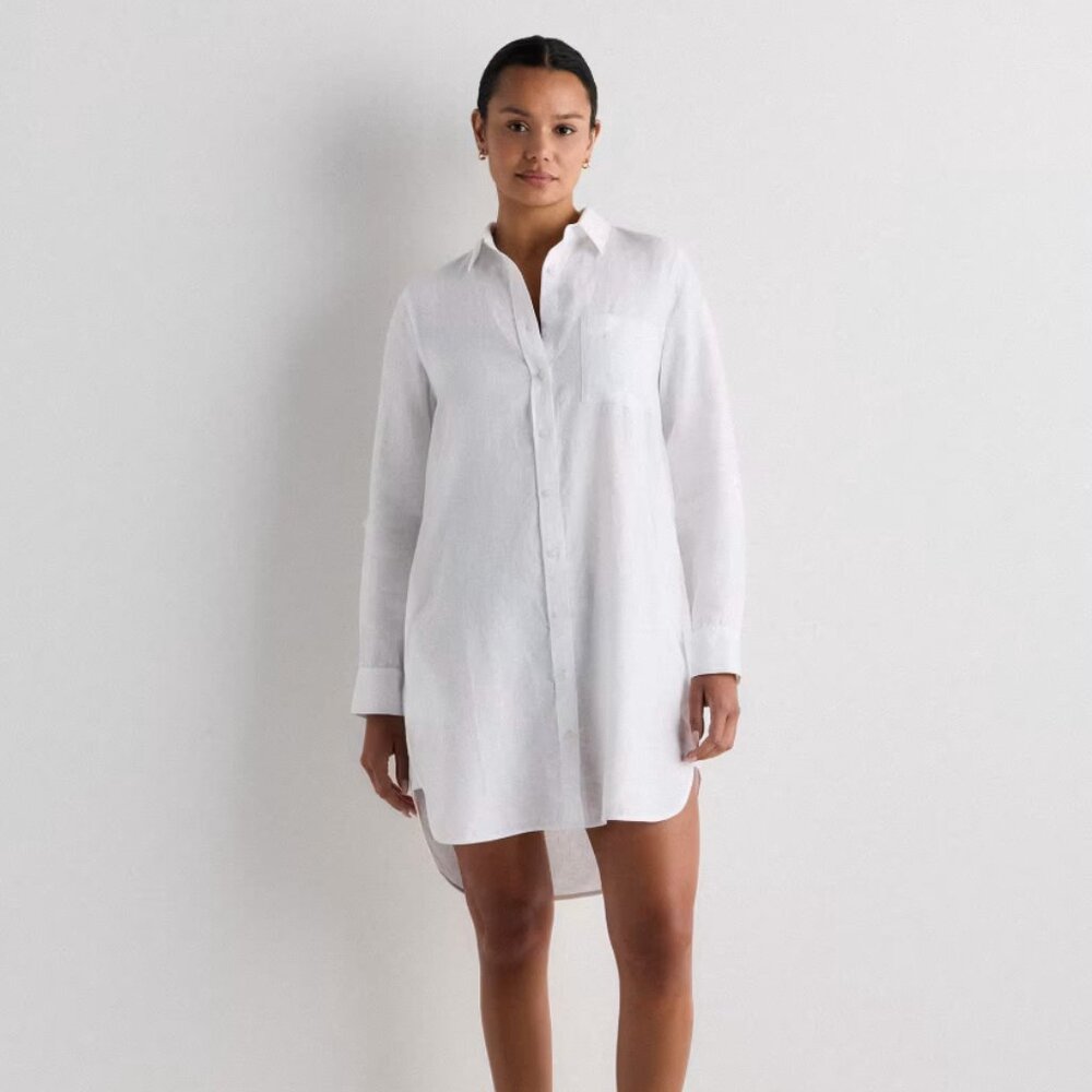 Quince 100% European Linen Shirt Dress - White - Medium